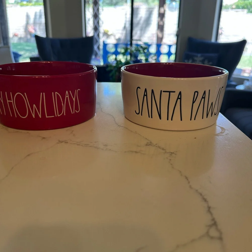 Red and White Dog Bowls